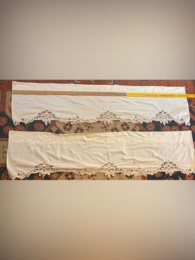 Vintage Ivory Battenburg curtain Valances - 2 Panels
